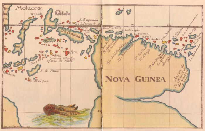 Map of New Guinea ('Nova Guinea'), c. 1600; as reproduced in G. Collingridge's 1906 work, "The First Discovery of Australia and New Guinea". 